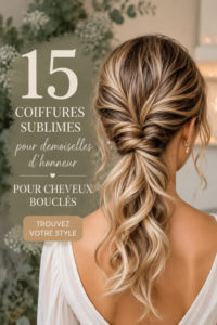 Coiffure de demoiselle d’honneur avec des cheveux bouclés lors d’un mariage