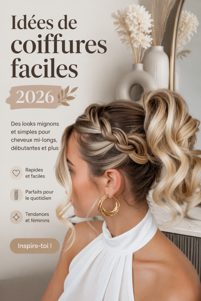 coiffure facile pour cheveux mi-longs avec tresse élégante