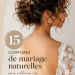 Coiffure de mariage naturelle avec cheveux bouclés et fleurs