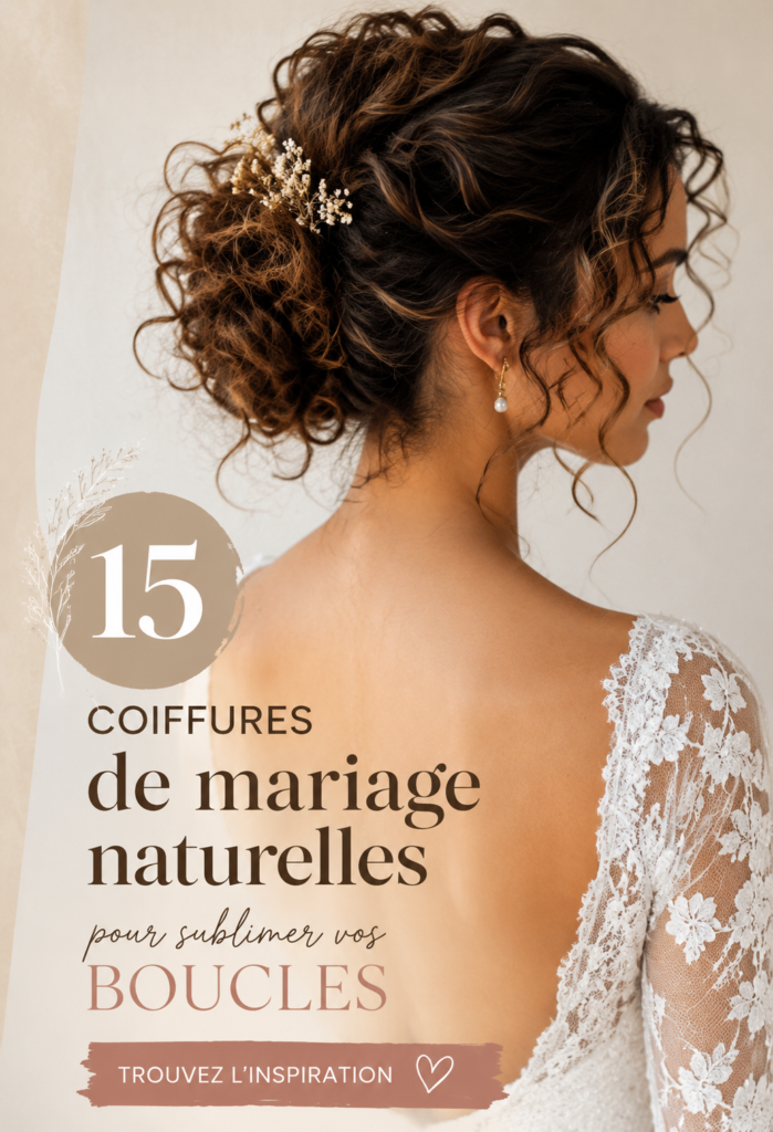 Coiffure de mariage naturelle avec cheveux bouclés et fleurs