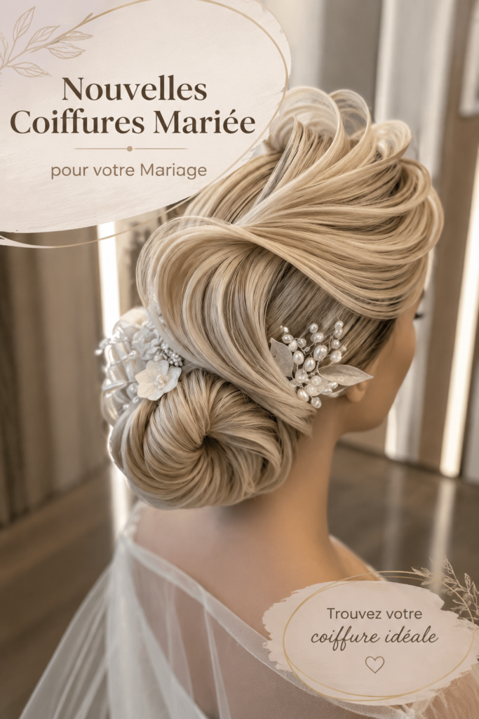 Une élégante coiffure de mariée avec des boucles délicates et un accessoire floral