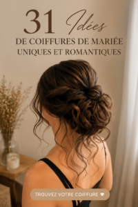 Coiffure de mariée unique avec des fleurs et des vagues douces.