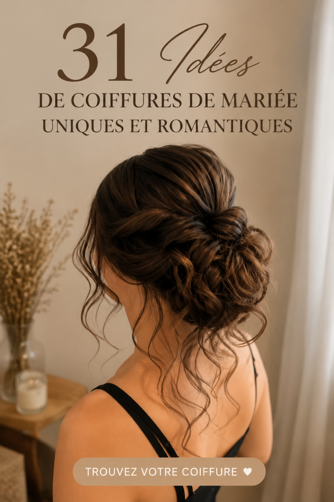 Coiffure de mariée unique avec des fleurs et des vagues douces.