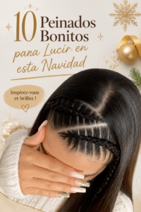 Coiffures élégantes pour les fêtes de Noël, y compris des chignons et des boucles sophistiquées.