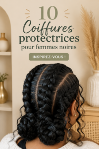 Femme noire portant une coiffure protectrice tendance, illustrant la beauté et la protection des cheveux afro.