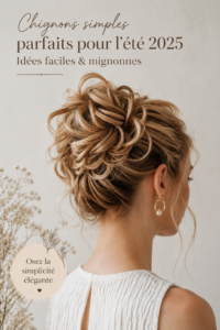 Coiffure élégante et simple pour l'été 2025, mettant en avant un updo chic.