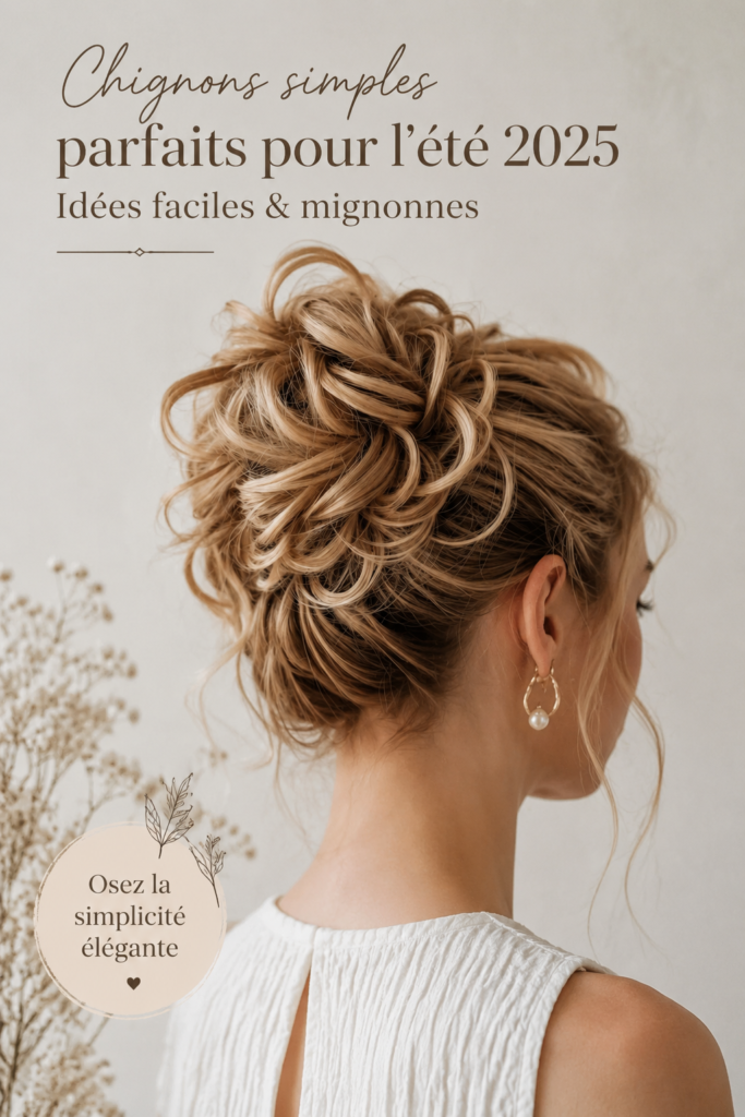 Coiffure élégante et simple pour l'été 2025, mettant en avant un updo chic.
