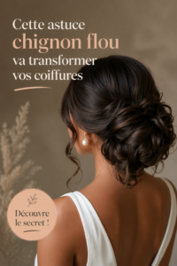 Femme portant un chignon décoiffé élégant dans un cadre moderne.