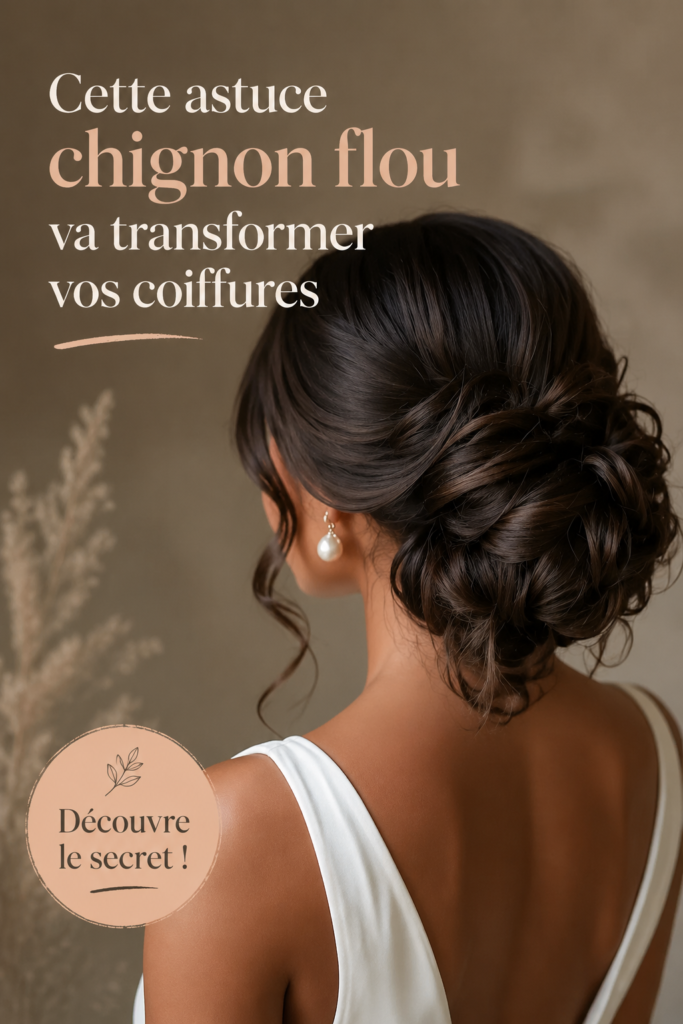 Femme portant un chignon décoiffé élégant dans un cadre moderne.