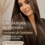 Femme avec des cheveux châtain lumineux aux reflets dorés, représentant les tendances couleurs pour l'automne 2023.