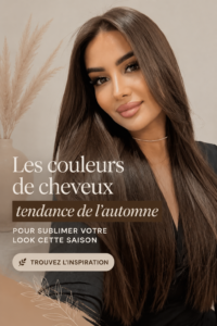 Femme avec des cheveux châtain lumineux aux reflets dorés, représentant les tendances couleurs pour l'automne 2023.