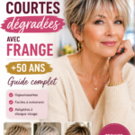 Une femme souriante avec une coupe courte dégradée et une frange, montrant un look moderne et élégant.