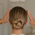 Un chignon élégant réalisé avec soin sur une femme, mettant en valeur son style chic.