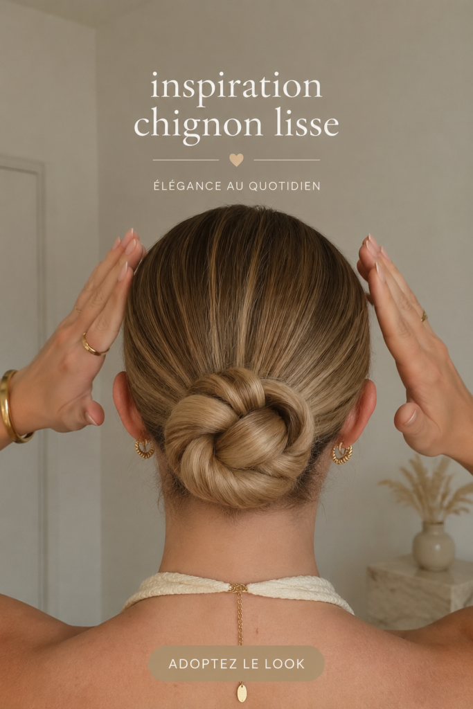 Un chignon élégant réalisé avec soin sur une femme, mettant en valeur son style chic.