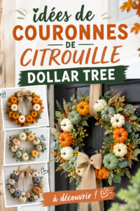 Un exemple de couronne de citrouille faite maison, ornée de feuilles et de fleurs d'automne.