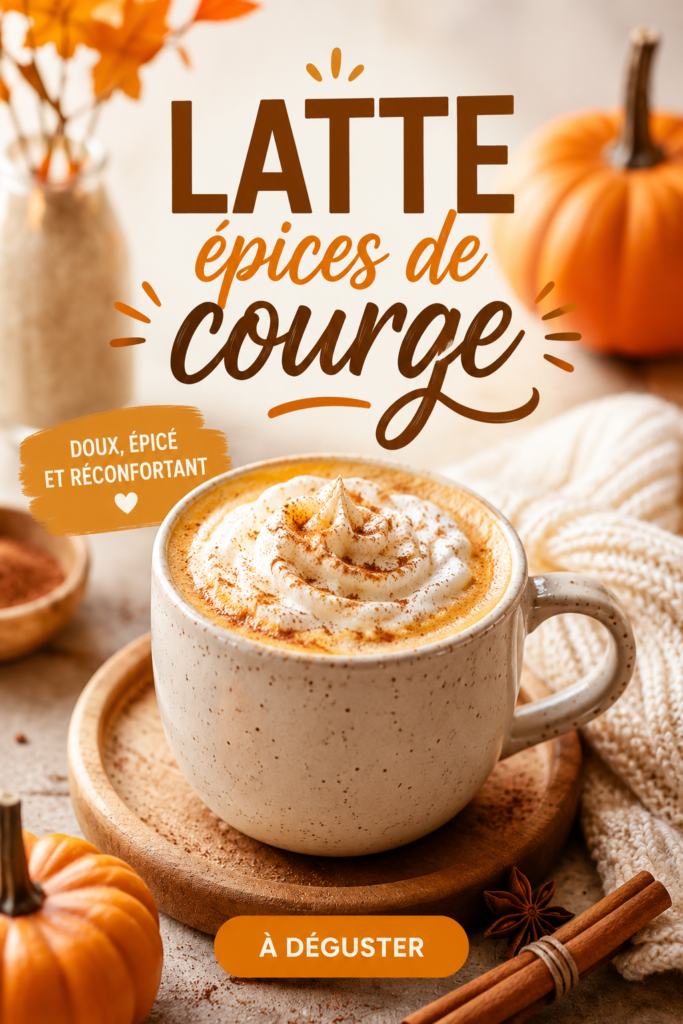 Latte épicé à la courge servi dans une tasse décorée