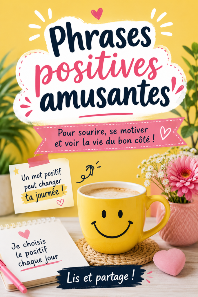 Un collage coloré avec des phrases positives et joyeuses sur un fond apaisant, mettant en avant le concept de bonheur par les mots.