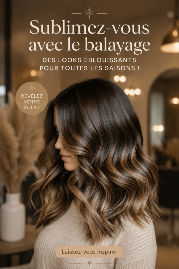 Coiffure avec balayage doré mettant en valeur la brillance des cheveux.