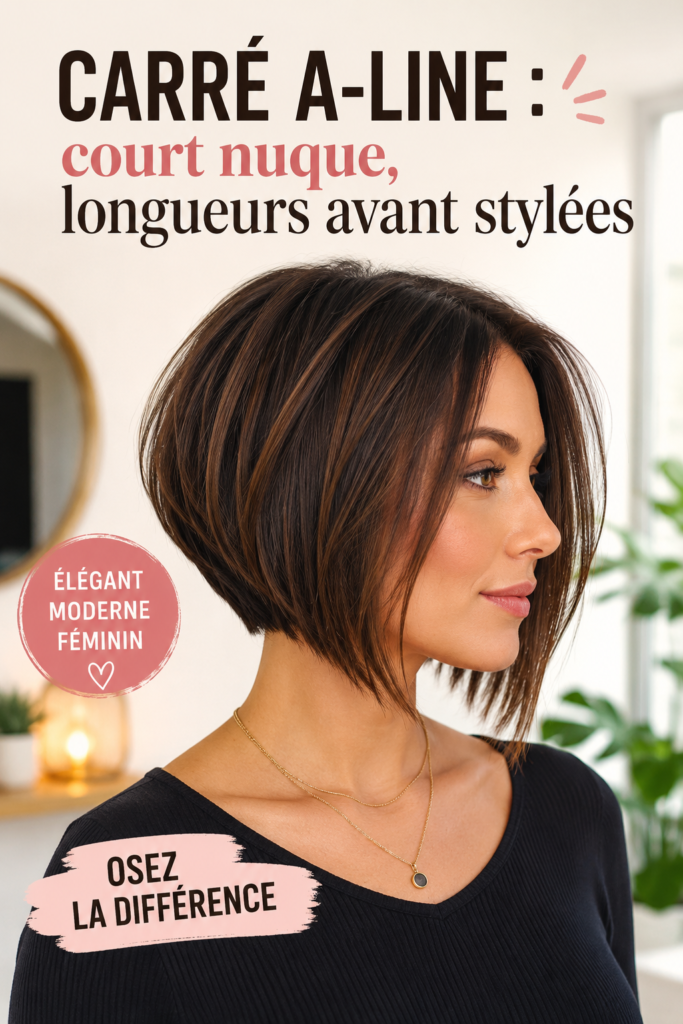 Modèle présentant un carré A-line, coupe raffinée avec longueurs avant stylisées.