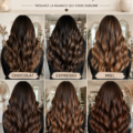 Femme avec des cheveux blonds et des reflets cuivrés, représentant une tendance couleur cheveux.