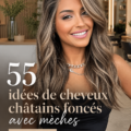 Coiffure brun foncé avec reflets éclatants, style tendance pour 2026.