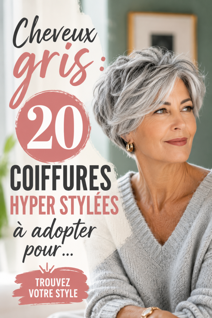 Coiffures stylées pour cheveux gris sur mannequin