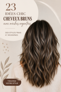 Coiffure chic avec reflets argentés sur des cheveux bruns