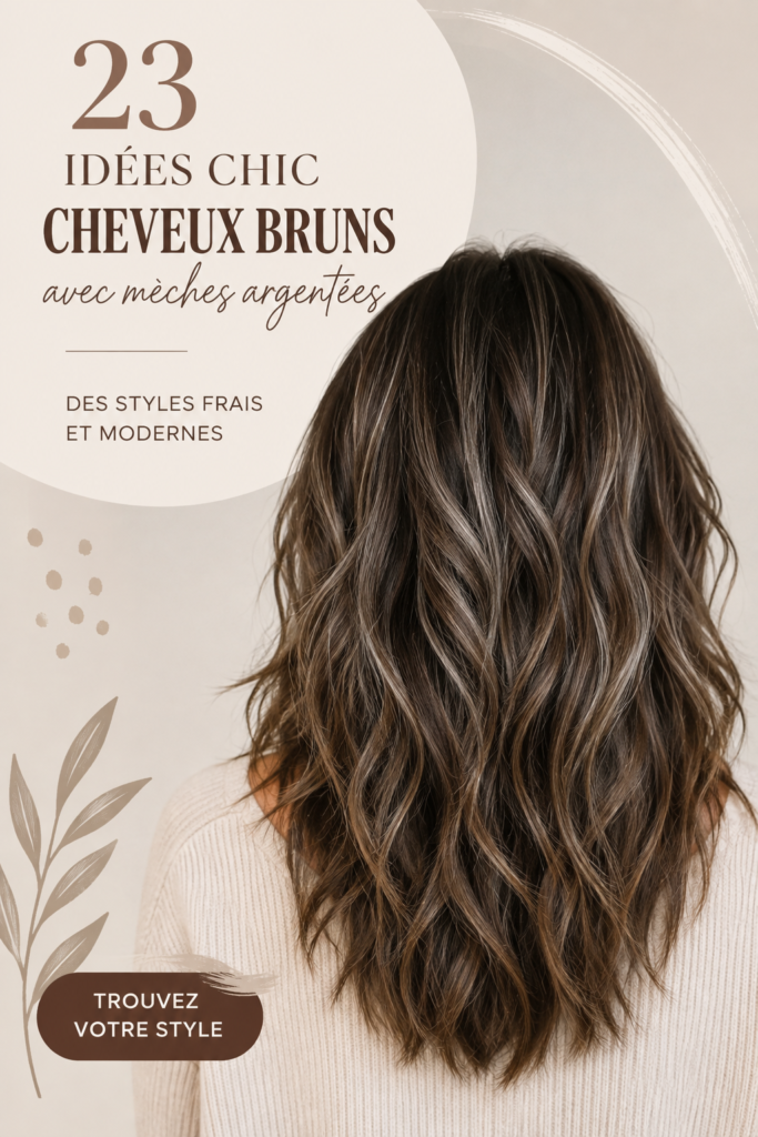 Coiffure chic avec reflets argentés sur des cheveux bruns