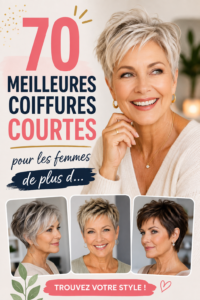 Femme souriante avec une coiffure courte élégante mettant en valeur son visage.
