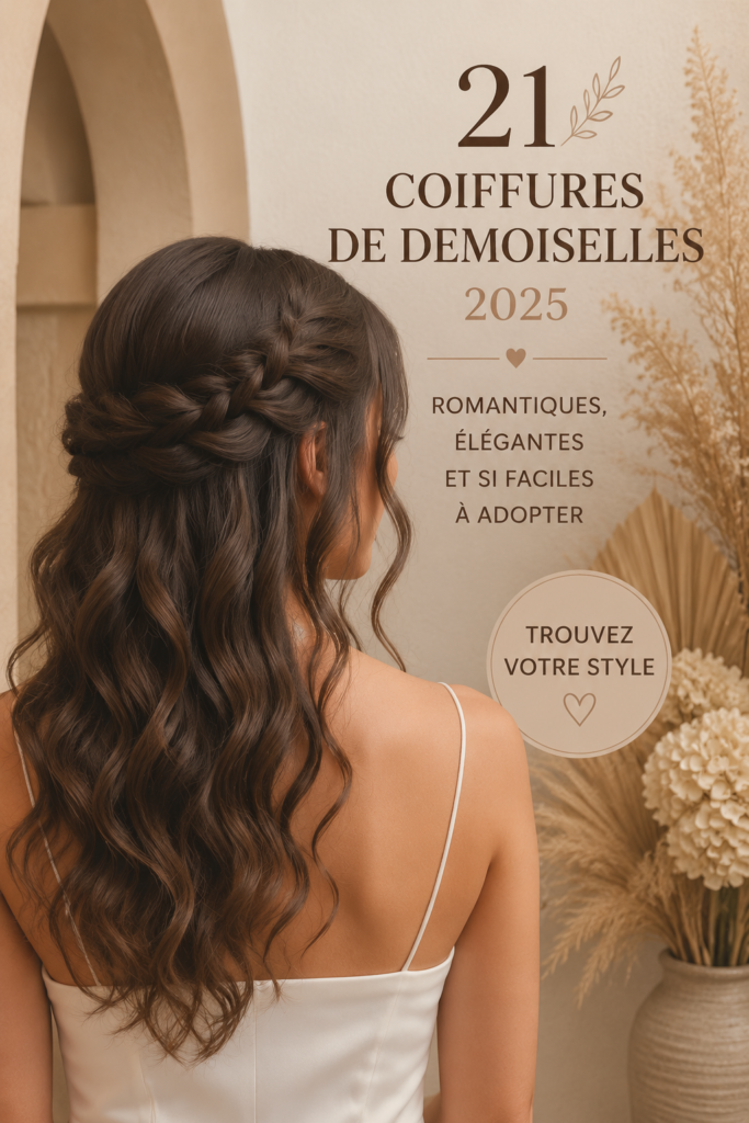 Coiffure romantique et élégante pour une demoiselle d'honneur, idéale pour un mariage en 2025.