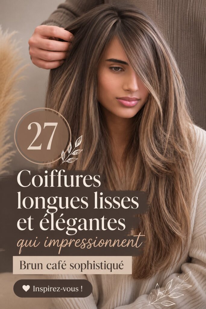 Coiffure élégante pour cheveux longs, mettant en valeur un style sophistiqué.