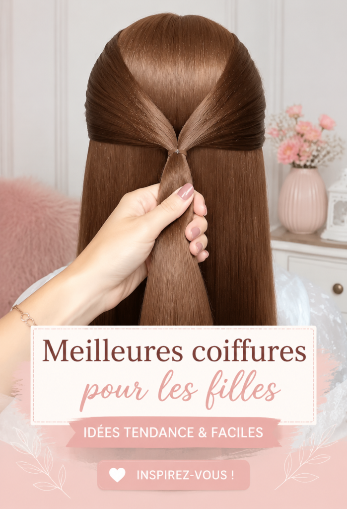 Un montage de coiffures tendance pour filles, mettant en valeur différents styles et textures de cheveux.