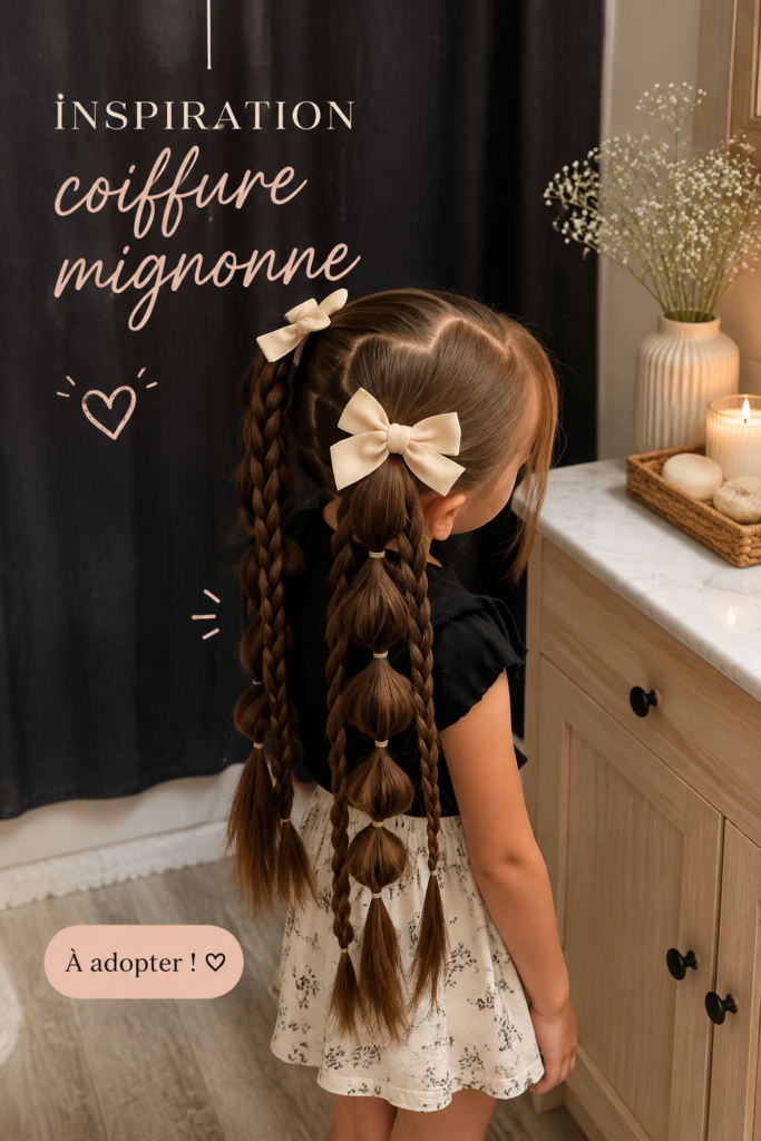 Femme avec une coiffure mignonne, cheveux tressés et accessoires colorés