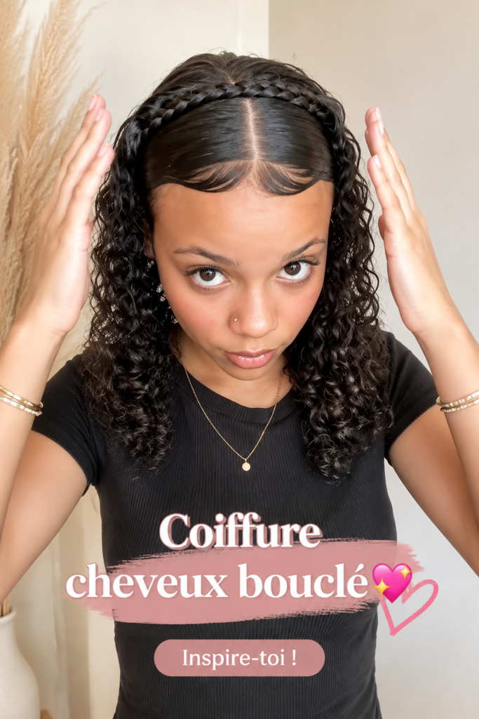Coiffure tendance pour cheveux bouclés, mise en valeur des boucles naturelles.