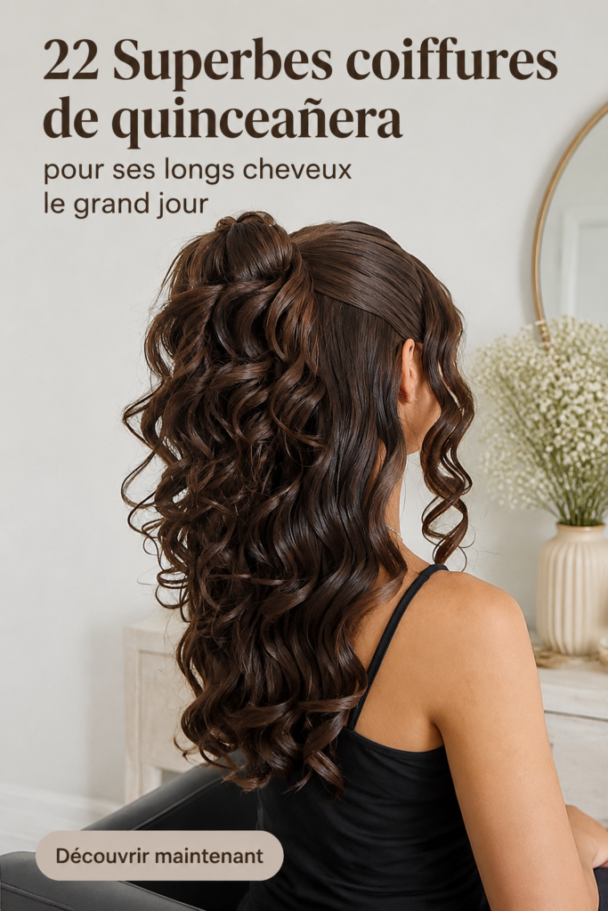Coiffure élégante pour Quinceañera avec cheveux longs