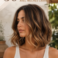 Coupes cheveux bob chics bruns avec mèches caramel