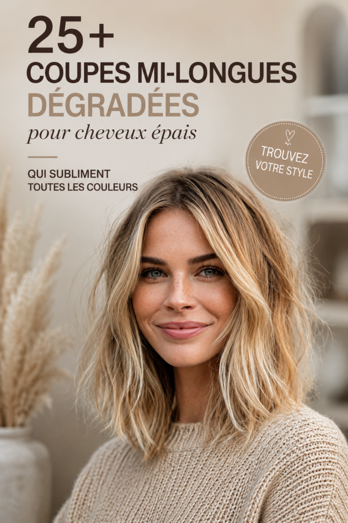 Coupe de cheveux mi-longue dégradée sur cheveux épais