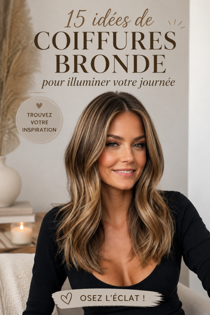 Coiffure bronde élégante sur mannequin avec des reflets lumineux.