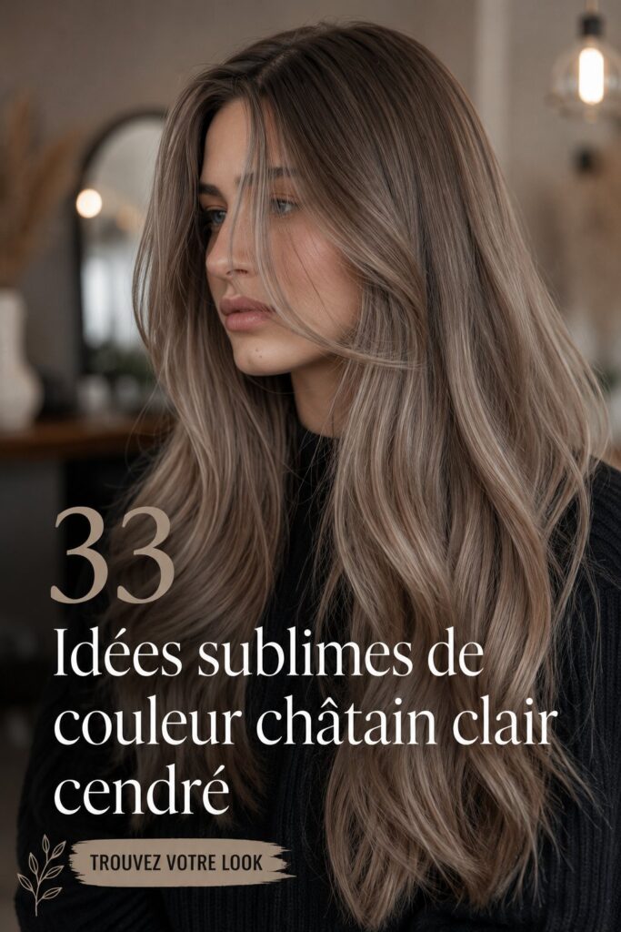Femme aux cheveux châtain clair cendré brillant