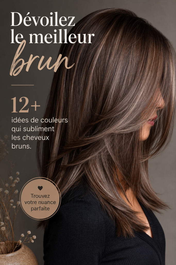 Un modèle avec des cheveux bruns éclatants mettant en valeur une couleur riche et lumineuse.