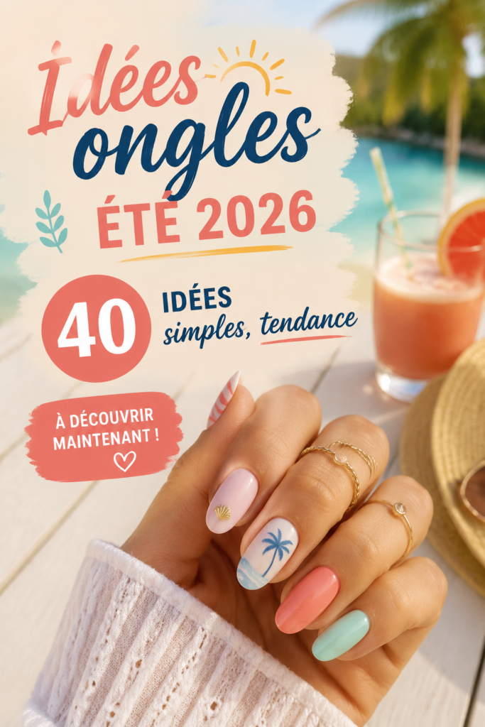 Manucure estivale colorée avec des motifs floraux sur un fond bleu clair.