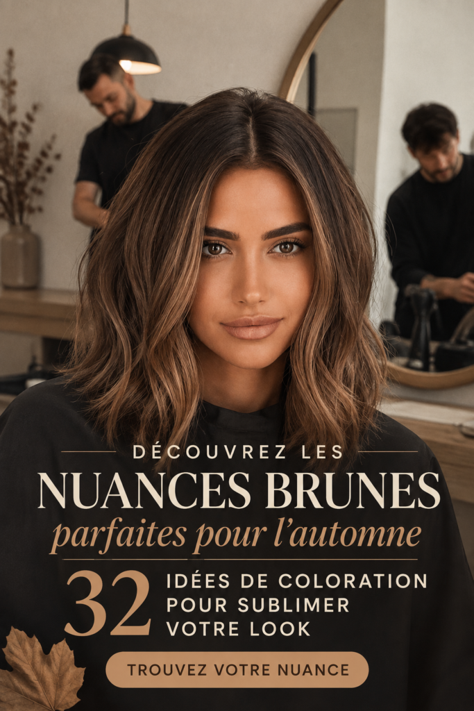 Femme avec des cheveux bruns éclatants, couleur automnale