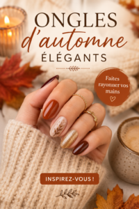 Des ongles élégants aux teintes automnales avec un design raffiné.