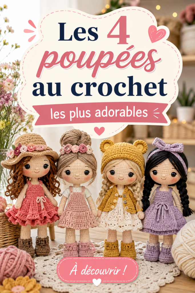 Poupées au crochet colorées, prêtes à être créées et adorées.