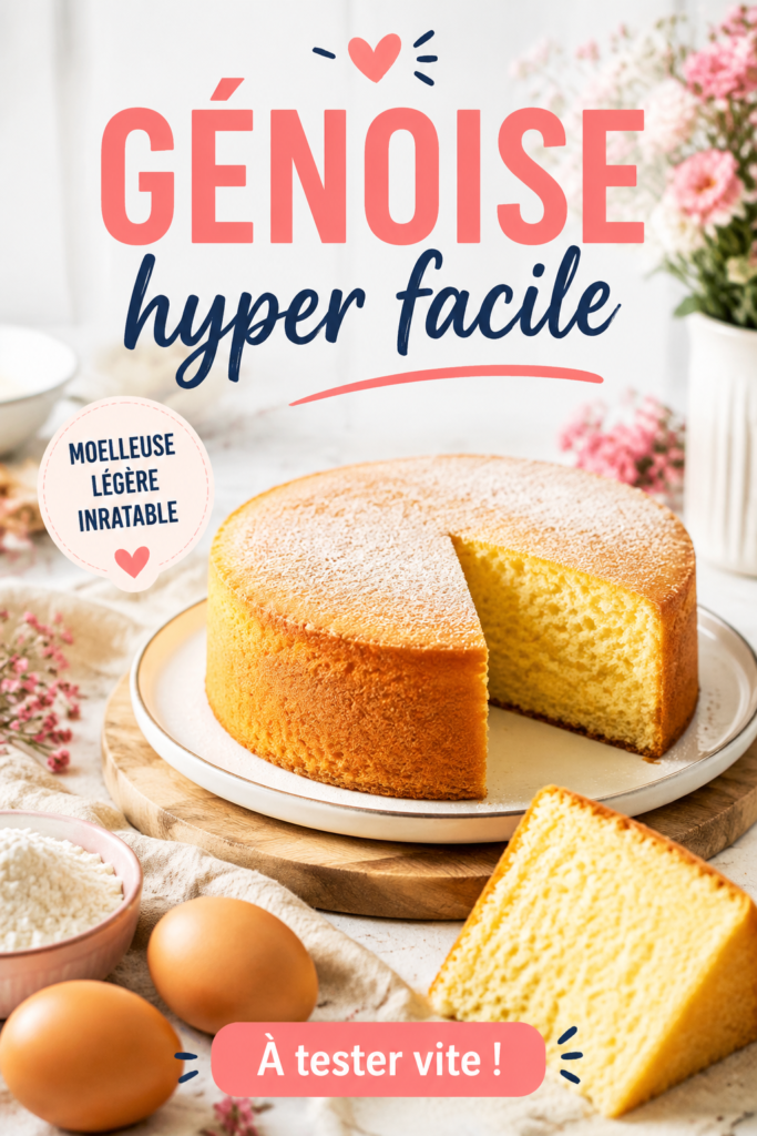 Recette de génoise moelleuse prête à être servie sur une assiette