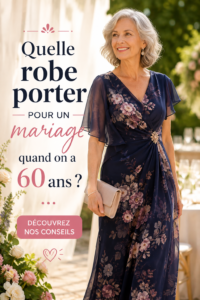 Femme élégante en robe de mariage à 60 ans, souriante et confiante.