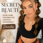 Femme aux cheveux longs et sains prenant soin de sa chevelure avec des produits naturels