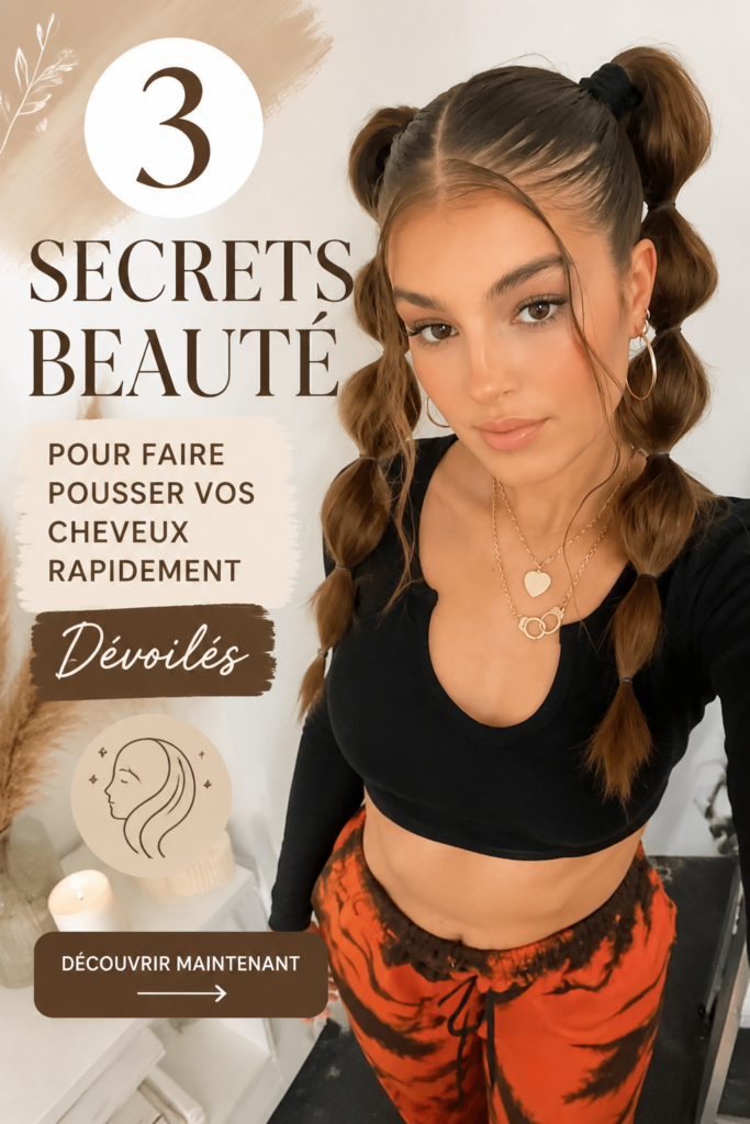 Femme aux cheveux longs et sains prenant soin de sa chevelure avec des produits naturels