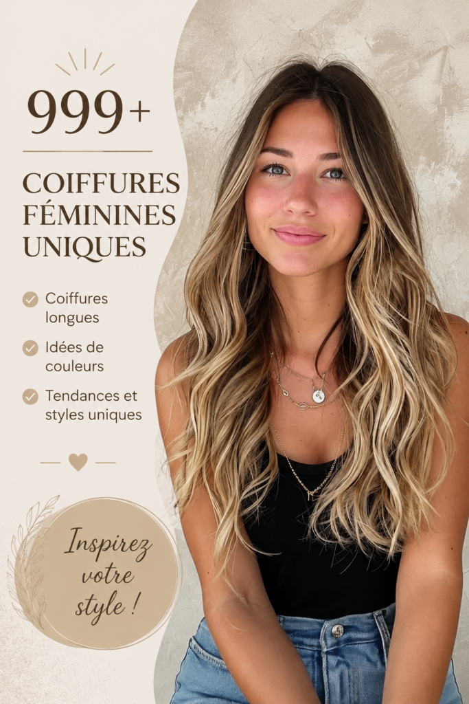 Femme montrant une coiffure unique et tendance, cheveux longs flottants