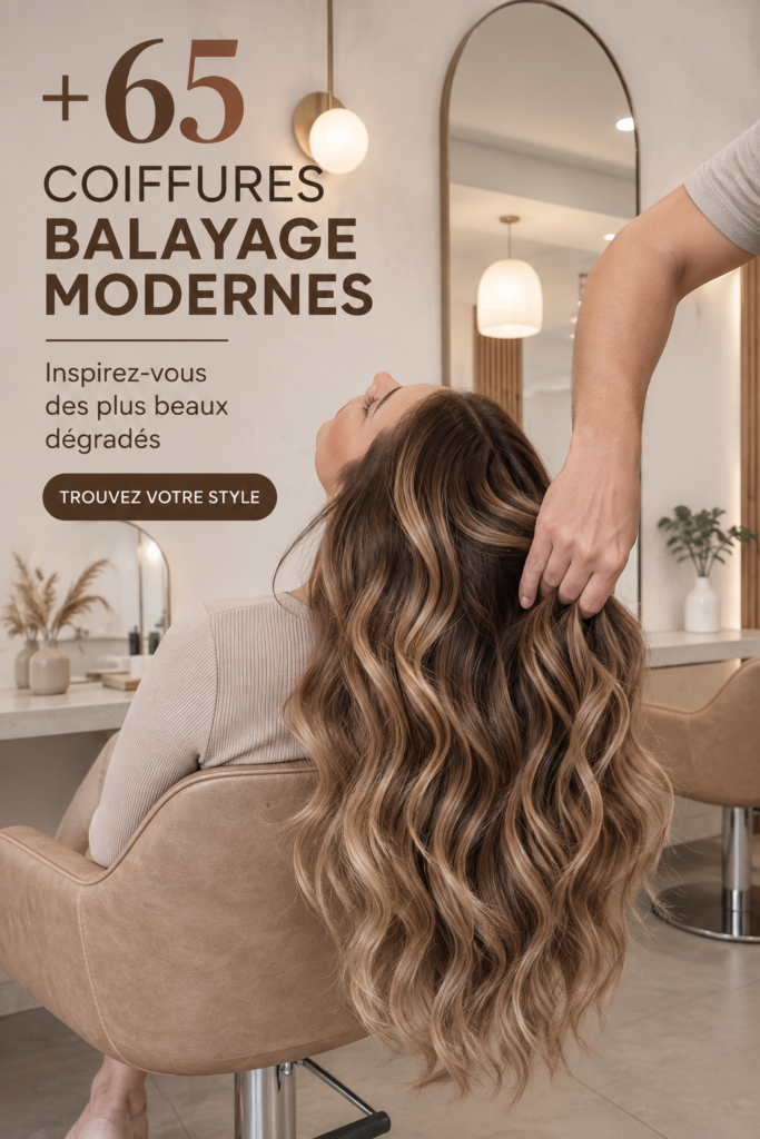 Un magnifique balayage moderne sur des cheveux longs, mettant en avant différentes nuances de blond et brun.